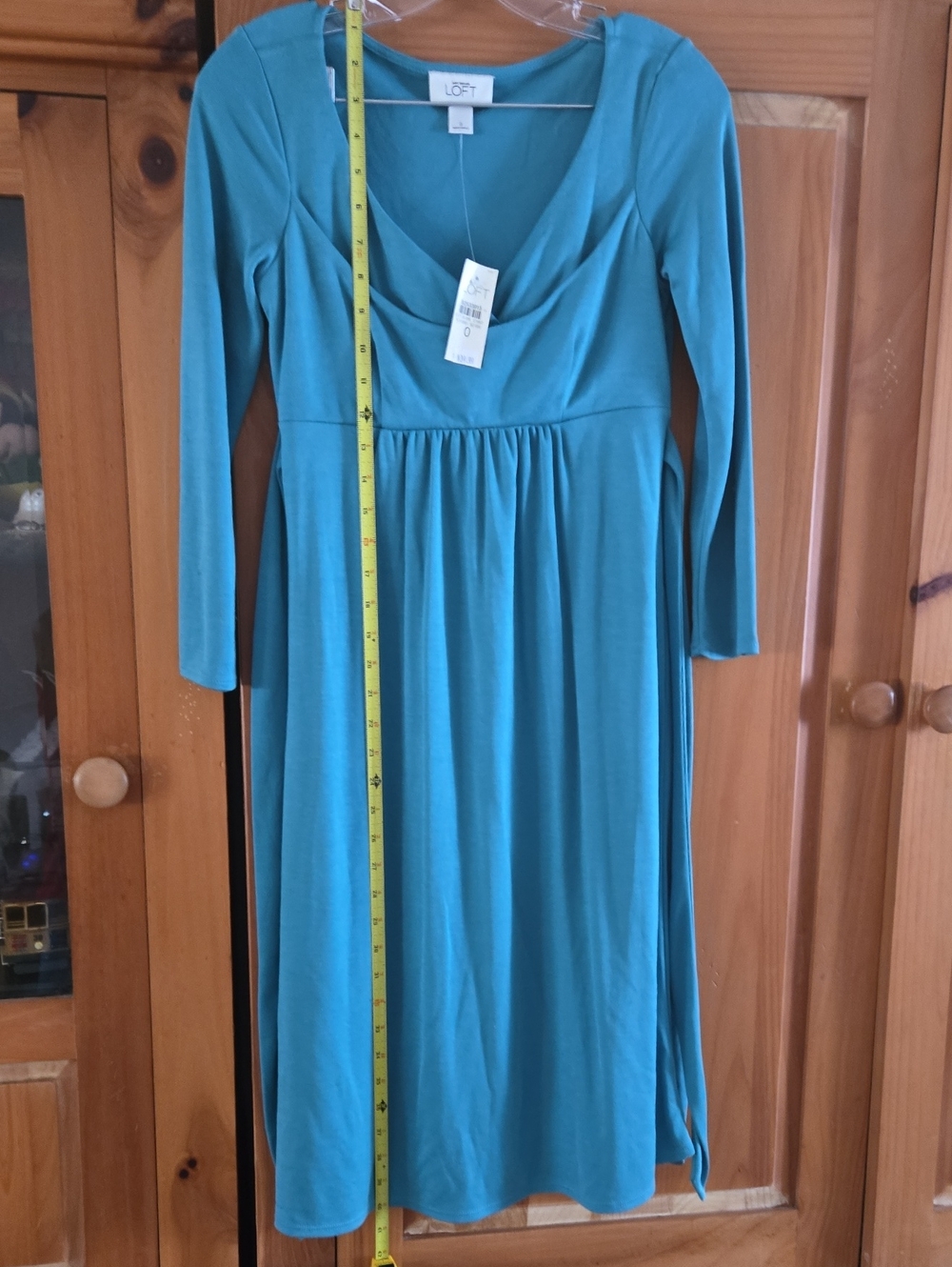 LOFT Turquoise 3/4 Sleeve, Empire Waist Midi Dress, Sz 0. NWT